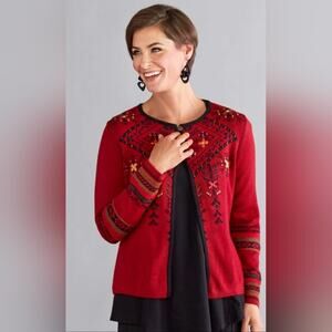 Tey Art Alpaca Wool Cardigan Sweater Large Floral Aztec Intarsia Reversible